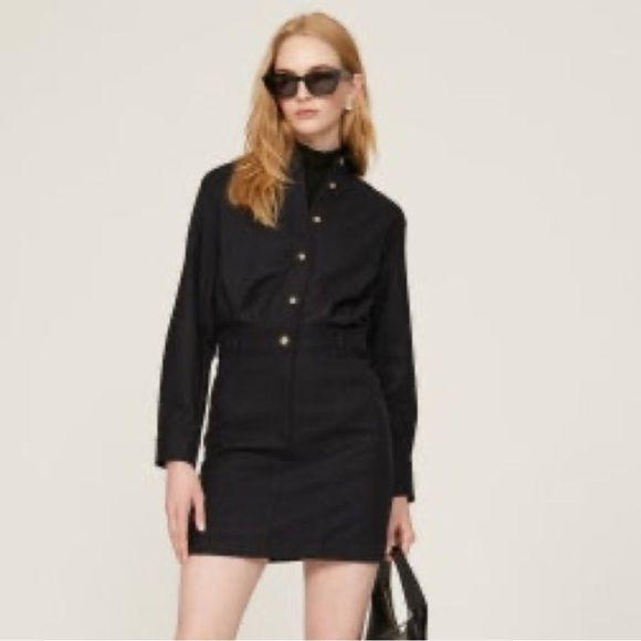 Vanessa Bruno Vinko Wool Long Sleeve Button Front Shirt Mini Dress Size 34 2 BB - Picture 1 of 11